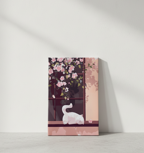 Blossom Window Cat - Canvas Art Print
